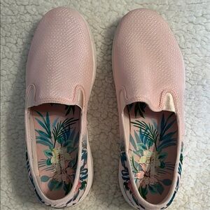 Skechers Pink Slip-On Sneakers with Tropical Print